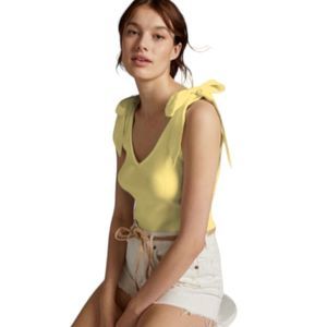 Anthropologie Maeve Ribbed Bow Tie Tank women's sz S in pale yellow